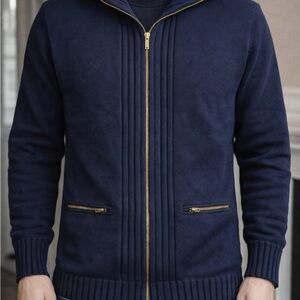 Jones New York Dark Blue Sweater with Gold Accents